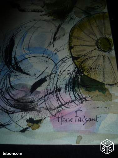 Aquarelle sur papier chevaux signée (image 3)
