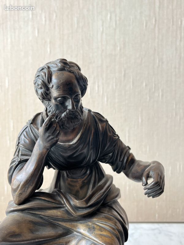 Sculpture en Bronze Fin XIXe - Philosophe Réfléchissant - 24 cm x 17 cm x 11 cm (image 2)