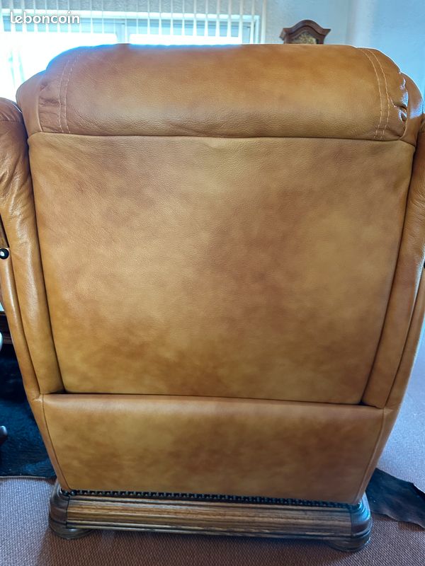 Fauteuil cuir et bois massif (image 3)