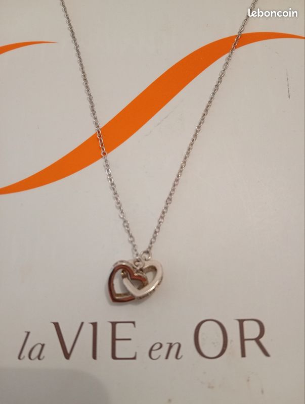 Collier femme coeur entrelacés, argent 925 ,et oxyde de zirconium (image 1)