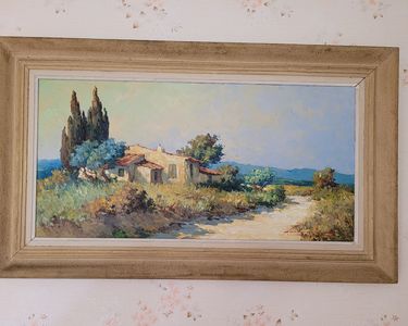 Tableau Huile Sur Panneau Signé Fortuné Car - Paysage De Mas Près De Marseille - Provence
