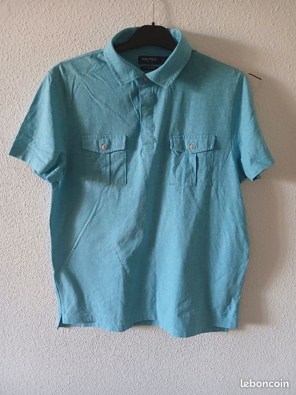 Nautica Chemise homme L bleu uni manches courtes col boutonné since 1983 A Bit Trimmer (image 1)