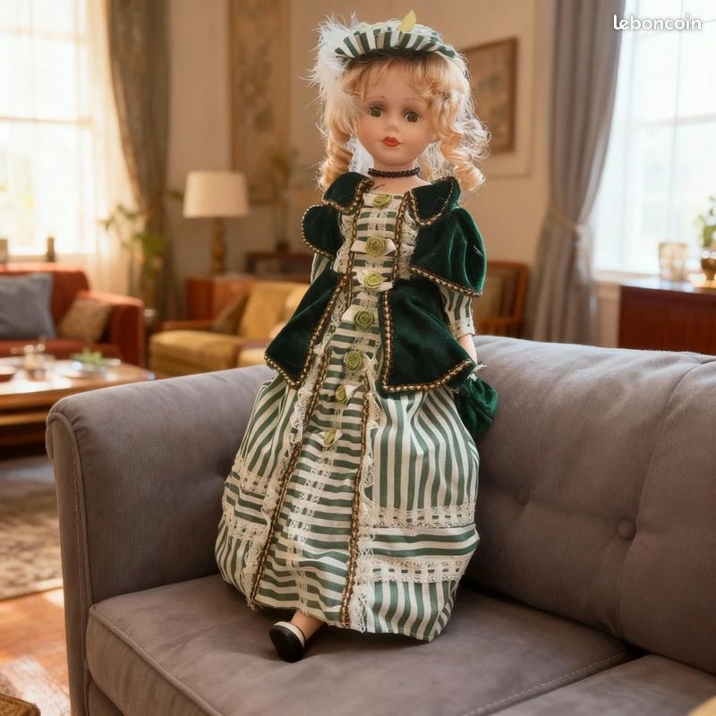 Élégantes poupées de collection en porcelaine – style vintage chic (45 cm & 30 cm) - Collection