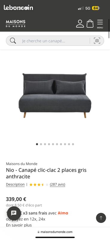 Canapé Clic Clac - 2 places - Maison du monde - Nio (image 3)