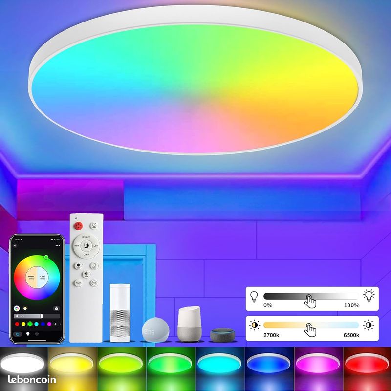Taipow Plafonnier Led Couleur, 30W 2700K-6500K Luminaire Plafonnier Led avec Télécommande et Contrôl (image 1)