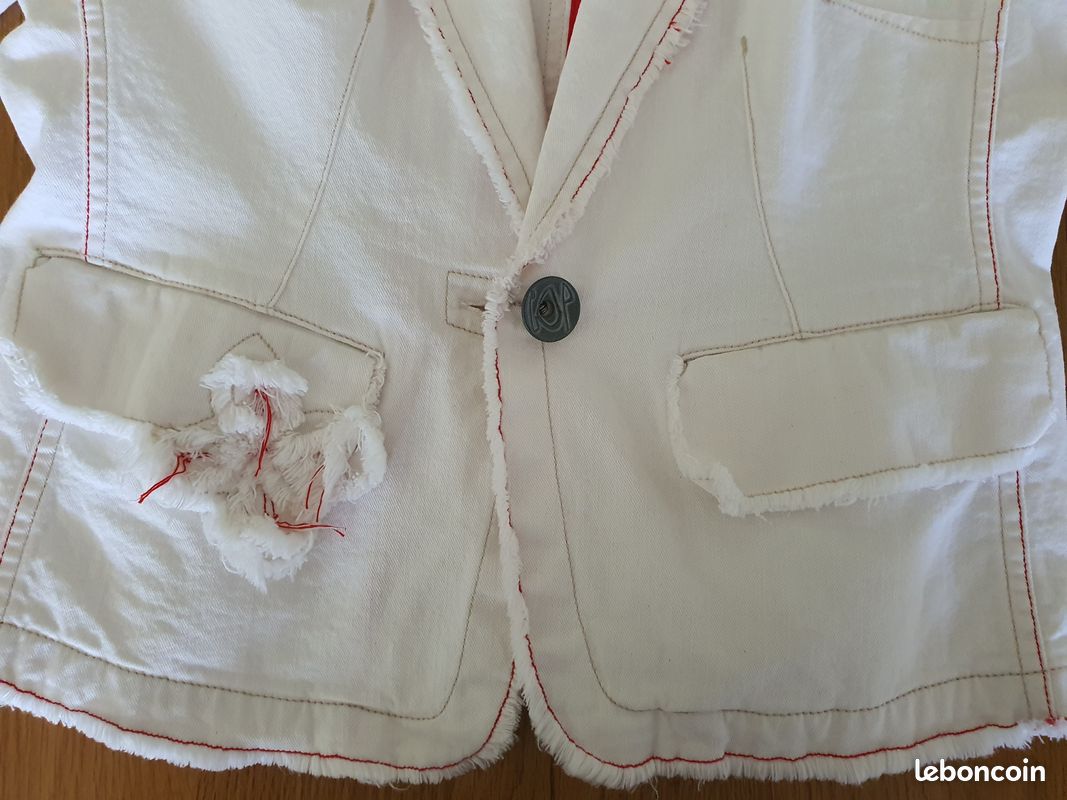 326-Veste jeans blanc liseré rouge Cop Copine T40 (image 6)