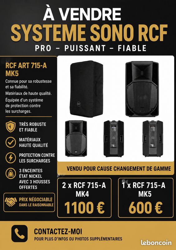 Vend rcf les 3 a 1700 housse offert (image 1)