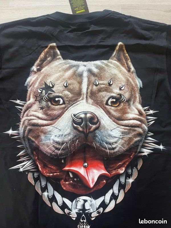 T-shirt PitBull chien Glow in the Dark neuf taille L 54 cm