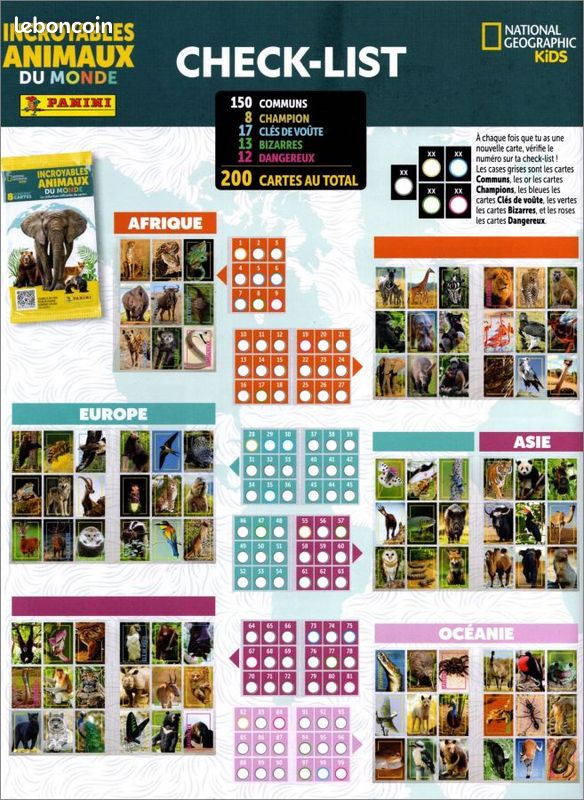 Boîte De 18 Pochettes Cartes Panini National Geographic Kids - 144 Cartes Animaux Avec Infos Educatives