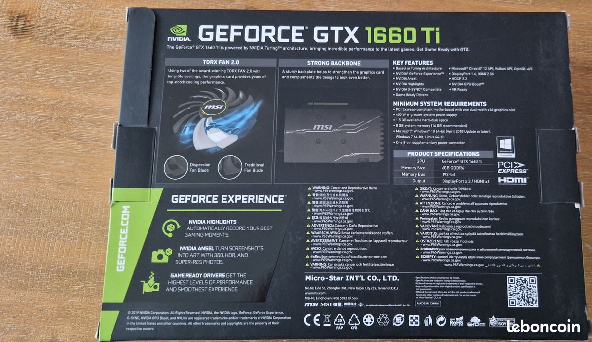 Carte Graphique MSI GeForce GTX 1660 Ti VENTUS XS 6G OC – Go