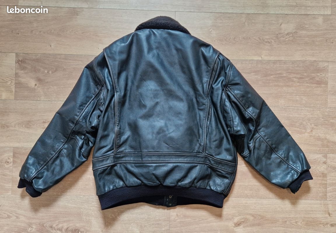 Blouson aviateur cuir noir avec doublures fourrées vintage Redskins - XL (image 5)