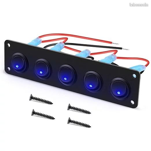 5 interrupteurs ronds étanches à LED bleues (image 1)