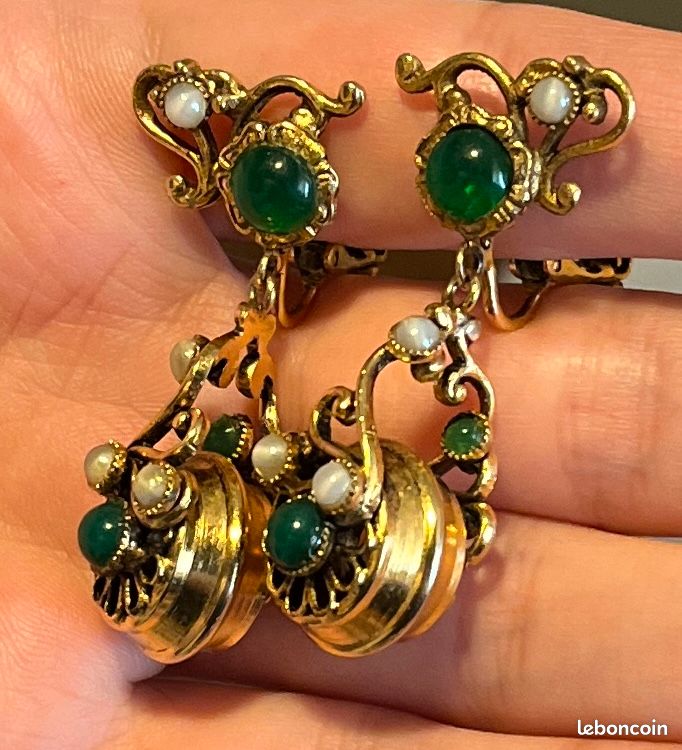 Boucles D'oreilles Vintage Années 60 - Style Fantaisie - Occasion
