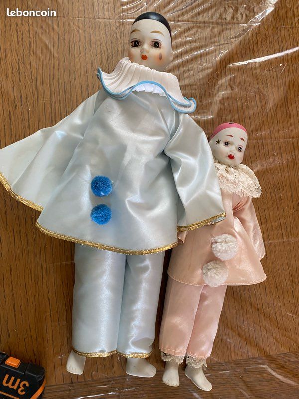 Poupée Pierrot Vintage En Plastique - 42 Cm, Objet De Décoration Rétro Ou Collection