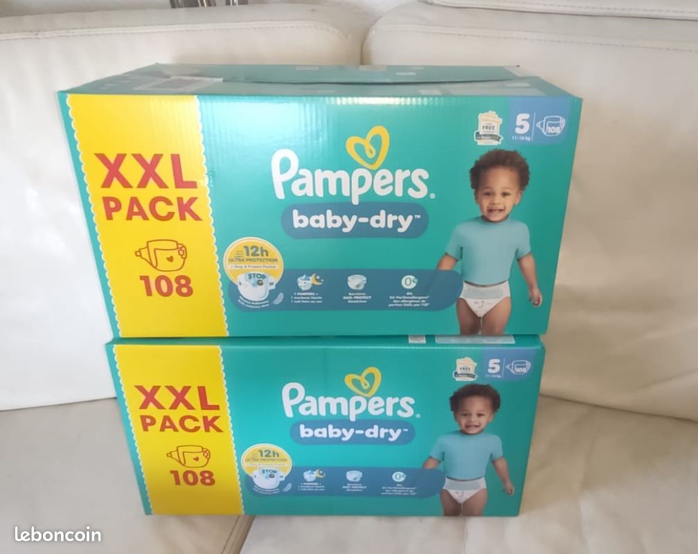 Lot de Packs XXL 108 Couches (soit 216) Pampers Baby Dry Taille