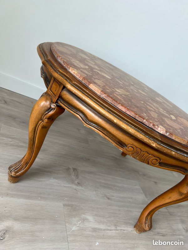 Table vintage en marbre et bois de merisiers (image 3)