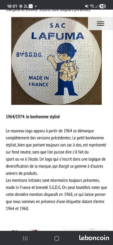 Sac à Dos Enfant Lafuma, Randonnée, Vintage Années 1950-60, Toile Beige