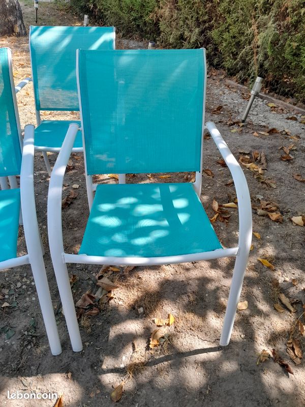 Lot de 10 chaises de jardin blanche et turquoise (image 2)