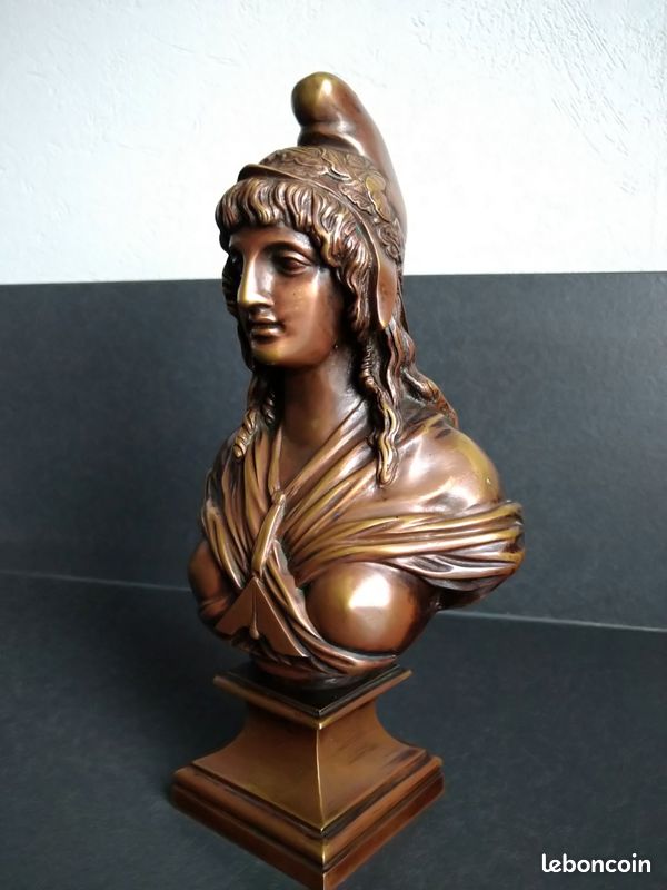 Grand Buste Marianne 46cm République Classique Aspect Bronze Doré