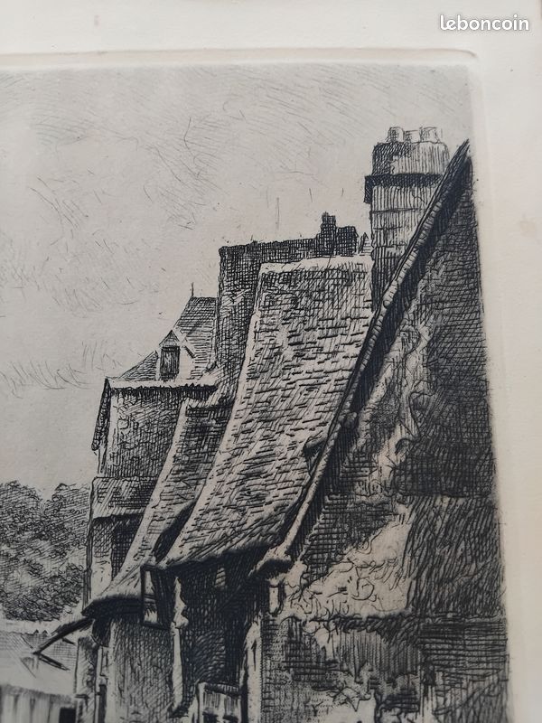 Gravure - Quimper, vieilles maisons sur le Steïr - Signé ROBIN (image 5)