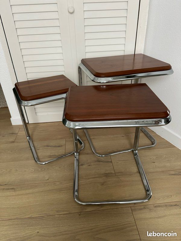 Lot de 3 Tables Gigognes Vintage – Style Bauhaus / Années 70 (image 2)