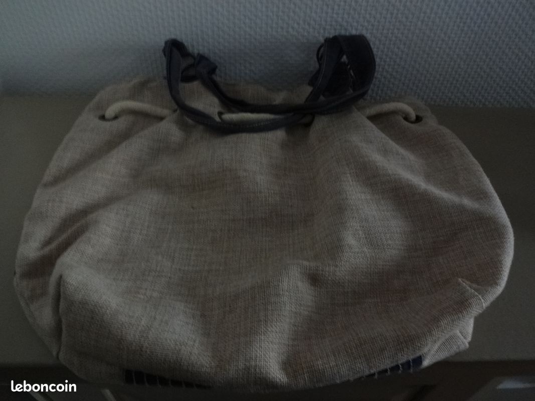 Sac en toile beige/bleu marine (image 2)