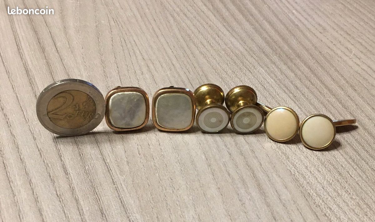 Lot De 3 Paires De Boutons De Manchettes Dorés - Occasion, Alliage, Sans Marque, Pour Costume Ou Chemise