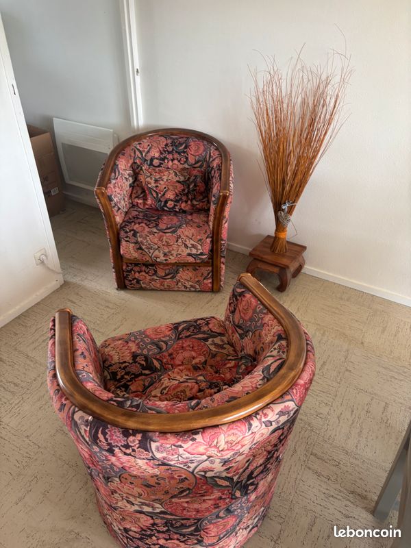 FANSU - Lot De 2 Housses De Fauteuil Club Extensibles - Motif Floral Rouge - Protection Anti-taches, Lavables - Adaptées Tailles 50-75 Cm