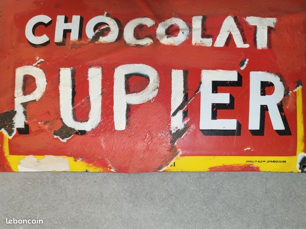 Plaque émaillée Publicitaire Ancienne – Chocolat Pupier – Métal – Neuf