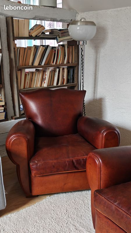 Paire de très beaux fauteuils club moustache en cuir de buffle (image 3)