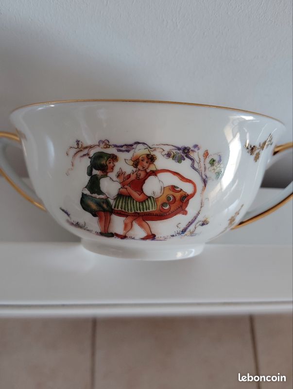 Bol ancien à soupe ou bouillon porcelaine Jammet Seignolles Limoges (image 2)