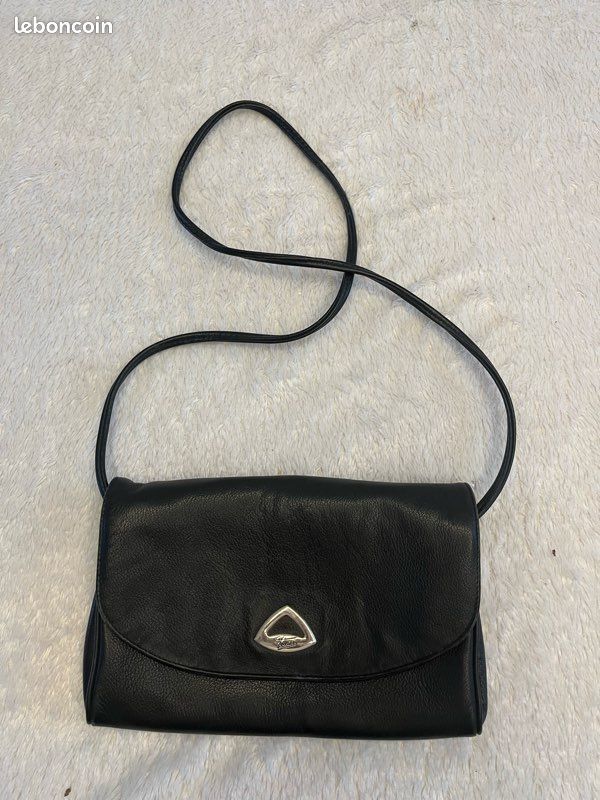 Sac bandoulière Texier vintage cuir noir véritable – fabrication française (image 1)