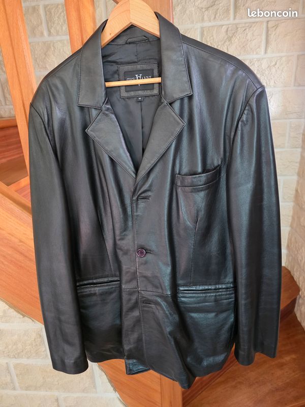 Veste Cuir Agneau Noir Années 1960 - Taille S - Occasion Très Bon état - Style Trench
