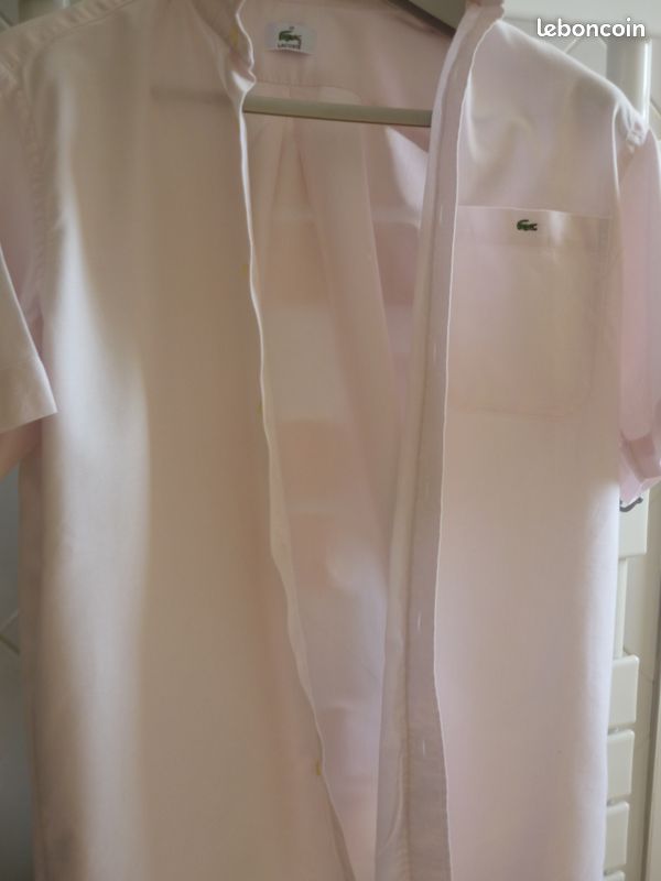 Authentique Chemise Lacoste T 39 rose piqué coton manches courtes TBE (image 2)