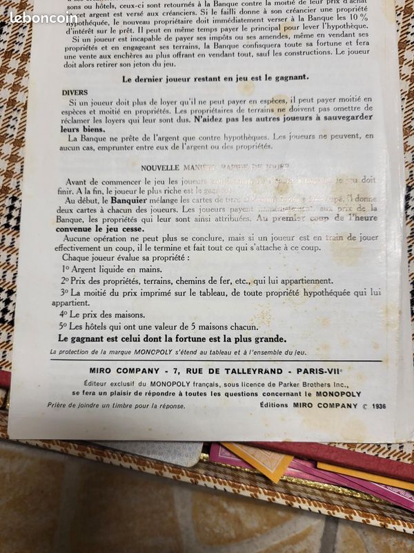 Monopoly vintage MIRO Company – Édition française 1961 – Complet et en bon état - Jeux & Jouets