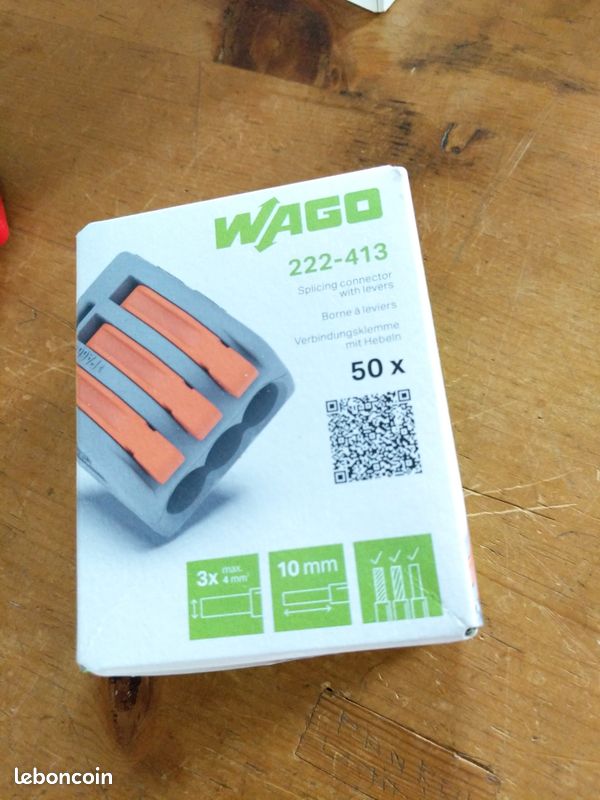 Boîte de 50 Bornes 3 fils 222-413 Wago (neuve) (image 1)