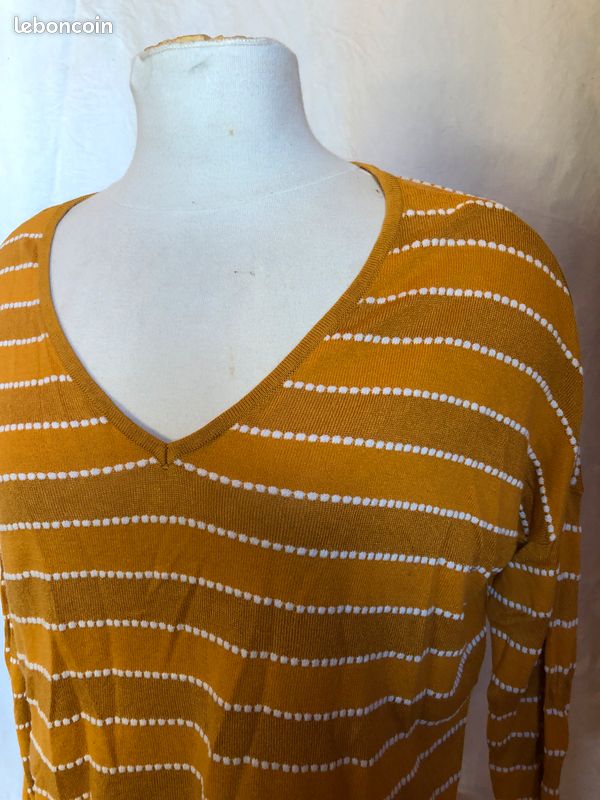 Pull Jaune moutarde à rayures blanche Camaïeu (image 2)