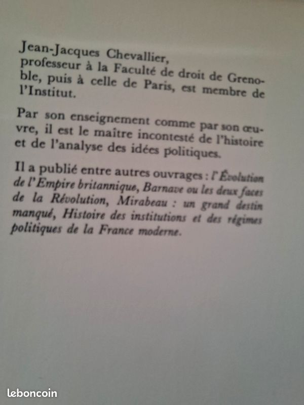 CHEVALLIER Jean Jacques " Les grandes œuvres politiques de Machiavel à nos jours "1975 (image 2)