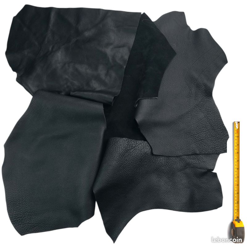 Morceaux de cuir véritable coloris noir lot 1 kilo #12 (image 1)