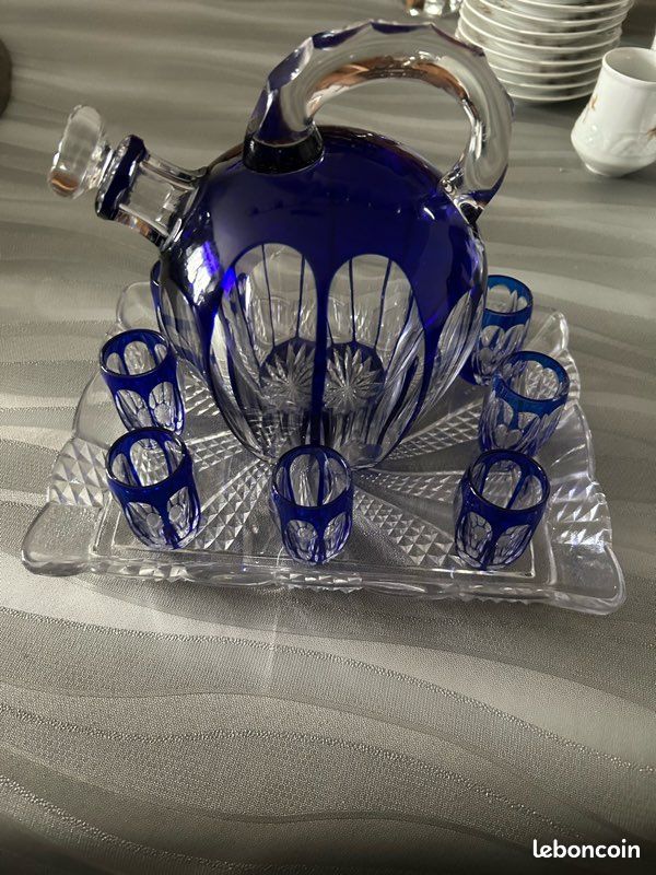 Rare Lot De 2 Boîtes à Vin De Porto Baccarat Orsay - Bleu Cobalt (Japon)