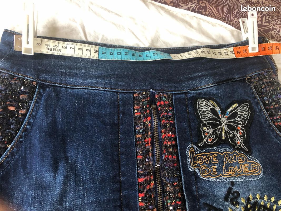 Jupe-short Desigual Taille 38 En Jean Bleu Foncé – Très Bon état, Longueur Genou
