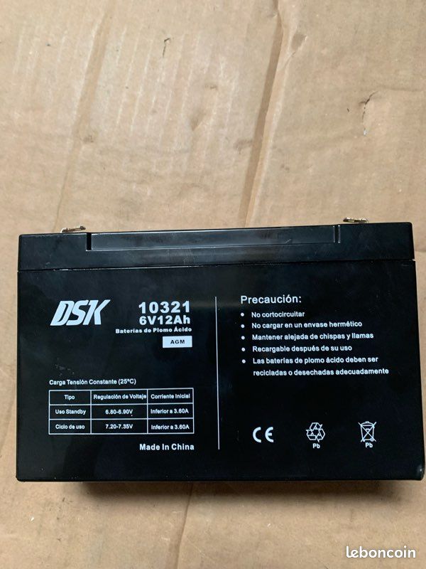 Batterie Plomb AGM 6V 12Ah DSK - Pour Voitures Enfants, Scooters, Alarmes, UPS