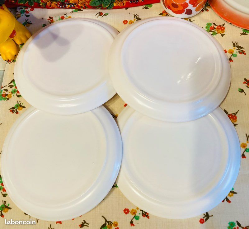 4 ASSIETTES CREUSES LOTUS ORANGE arcopal 4114 vintage fleurs
