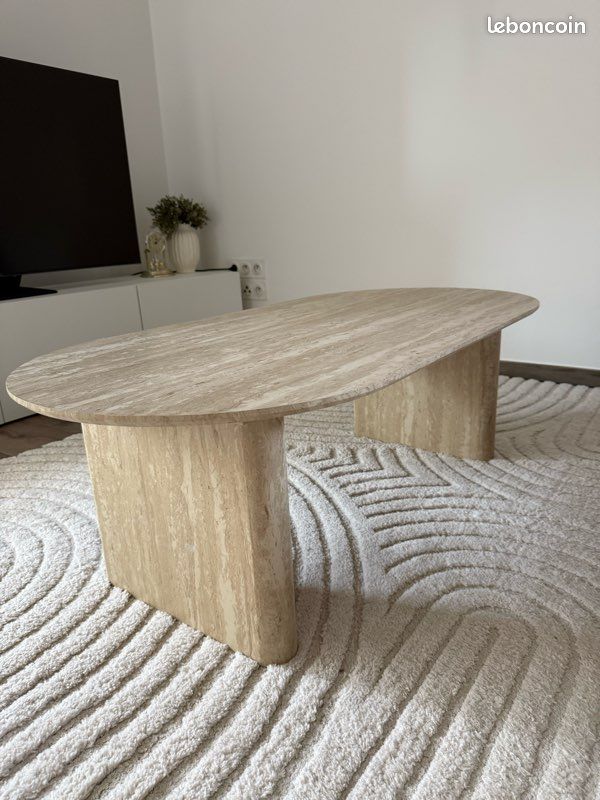Table basse beige effet travertin (image 2)