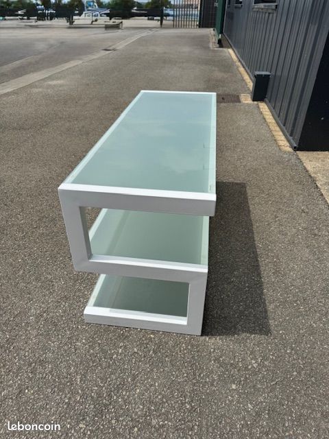 Meuble tv blanc verre trempe 110cm x 40cm (image 2)