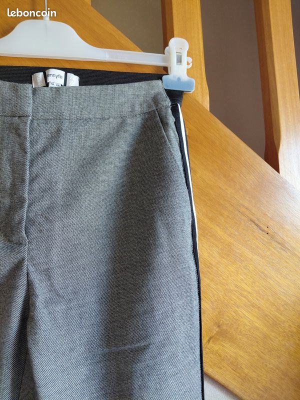 Pantalon Jennyfer Taille 34 Gris Chiné Tailleur Cigarette Slim Bandes Noires Habillé (image 3)