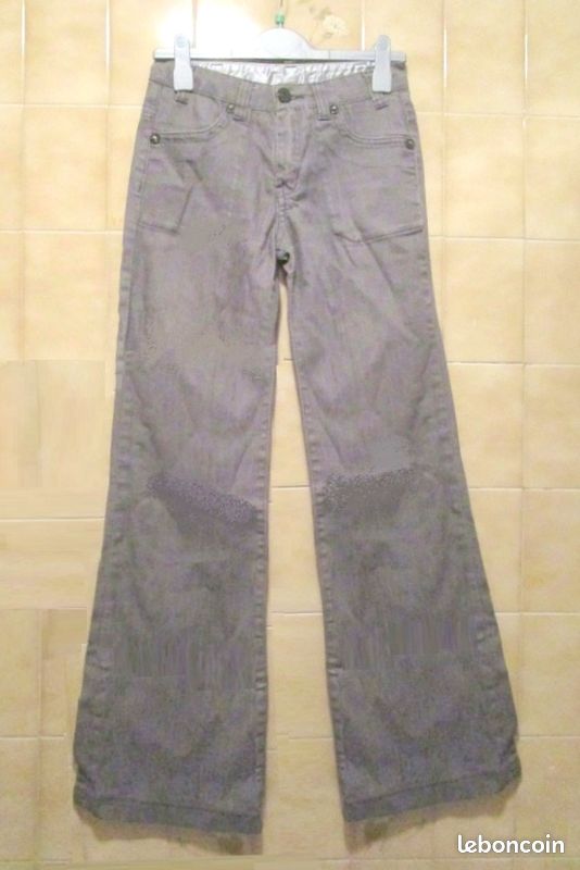 Jean ou pantalon gris bas des jambes large, intérieur satin, magnifique t. 34 (image 1)