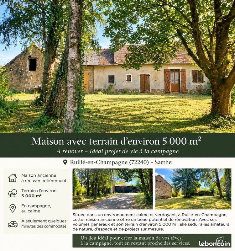 Maison 2 pièces 70 m² · à Ruillé-en-Champagne · 70 m² · 70 000 €