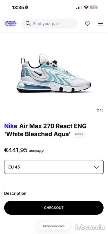Nike air Max 270 React Eng White Bleached Aqua Chaussures