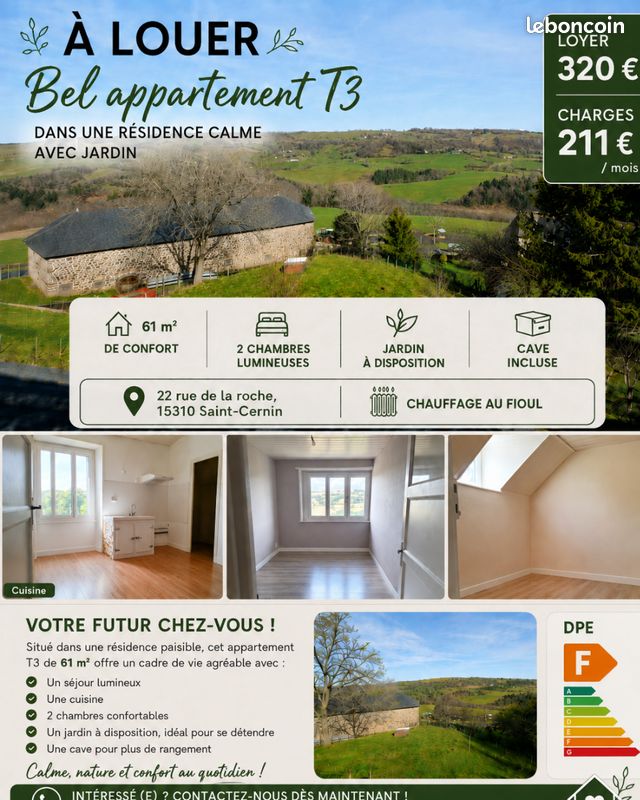 Appartement 3 pièces 61 m² · à Saint-Cernin · 61 m² · 531 €/mois